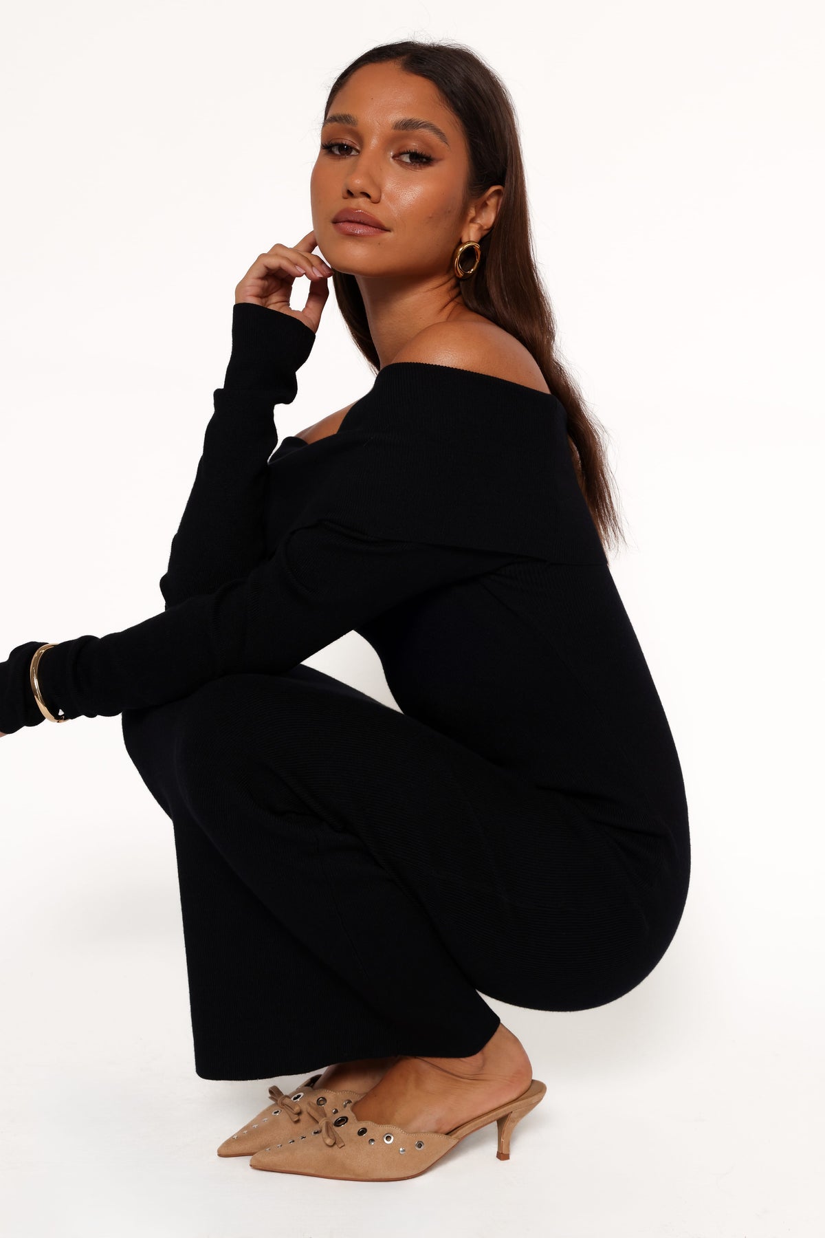 Archie Off The Shoulder Midi Dress - Black