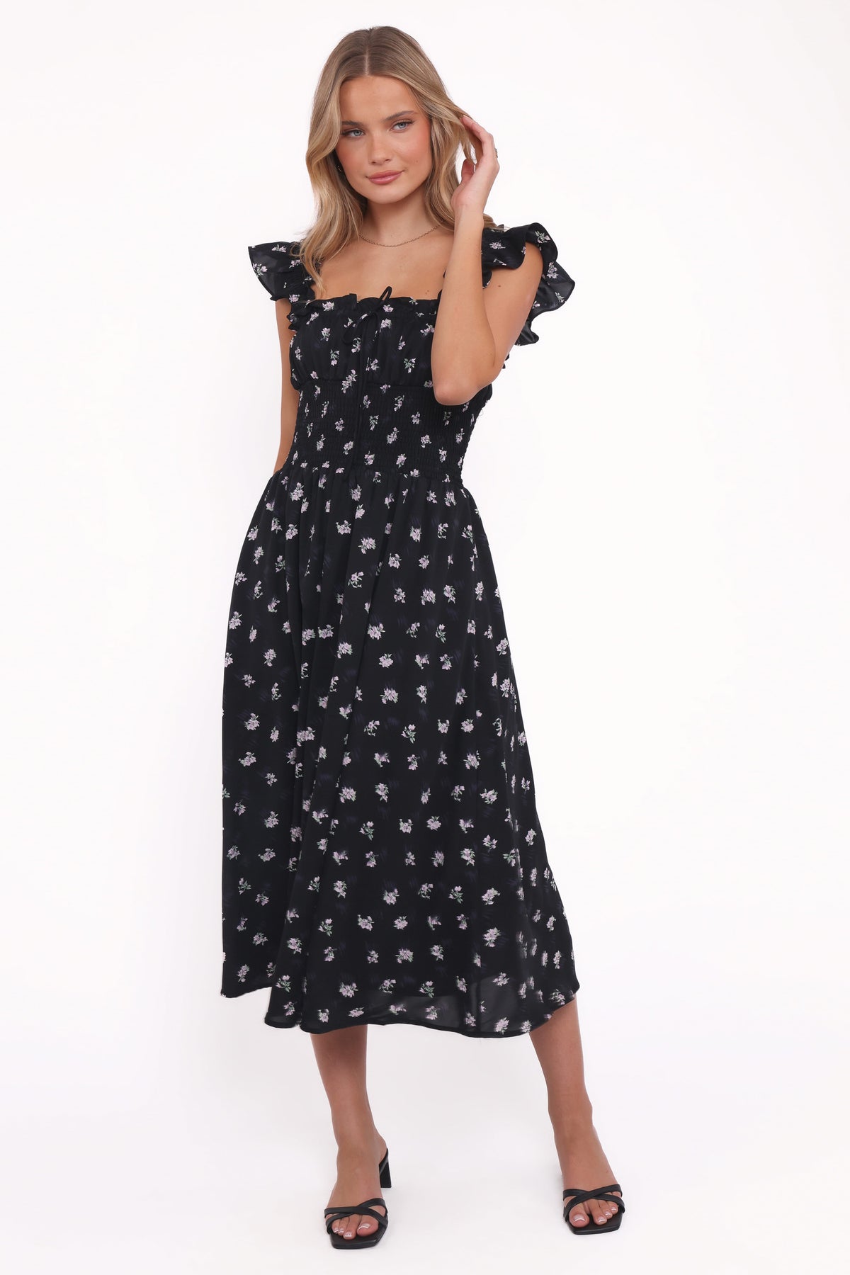 Bronte Midi Dress - Black Floral