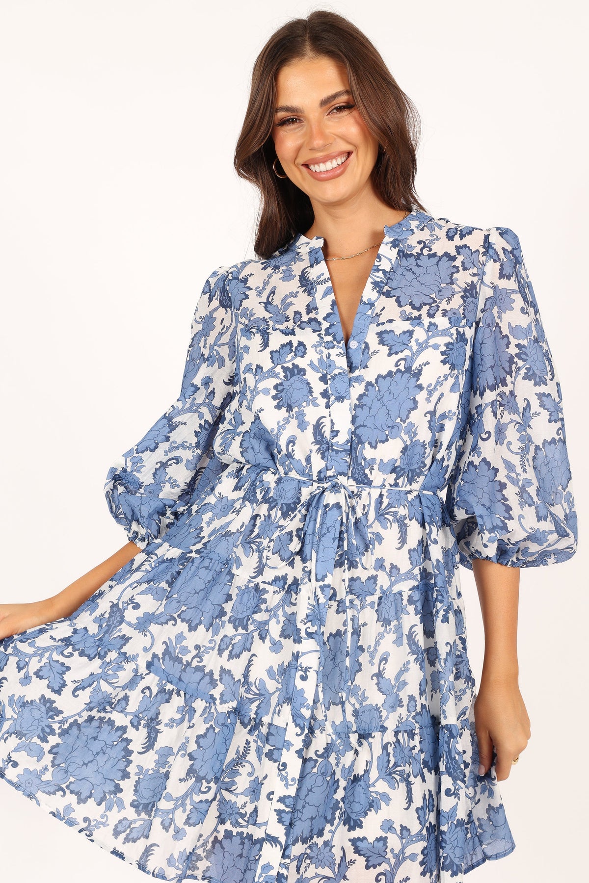 Dierdre Long Sleeve Mini Dress - Blue Floral