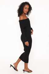 Domitia Off Shoulder Knit Dress - Black