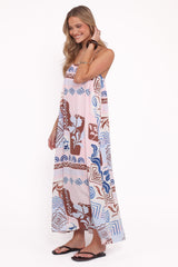 Elaris Maxi Dress - Blue Brown Abstract