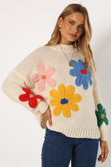 Alanna Flower Detail Knit Sweater - Cream