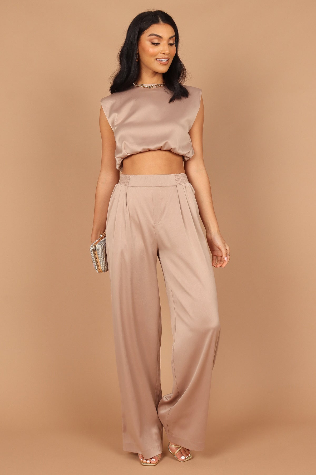 Elia Crop Top and Palazzo Pant Set - Mocha