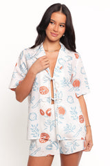 Aaliyah Tie Front Top - Blue Cream