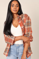 Alexia Plaid Button Down Shirt - Brick