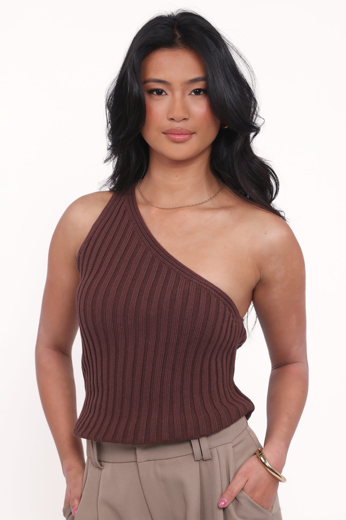 Arcadia One Shoulder Top - Chocolate