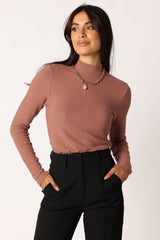 Brosa Long Sleeve Knit Top - Brown