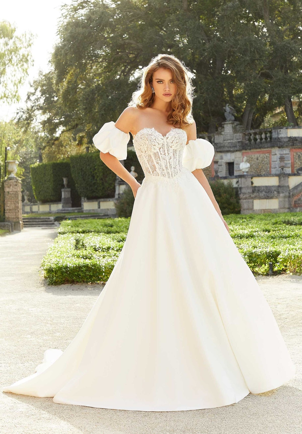 A Line Lace Corset Bridal Long Wedding Dress MGNY Madeline Gardner New York 2471